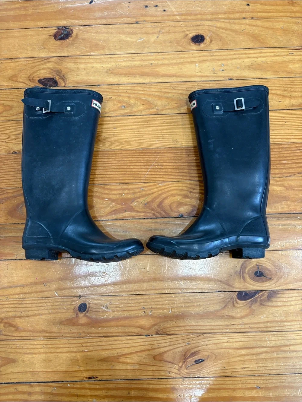 Hunter Black Tall Rubber Rain Boots with Signature Logo